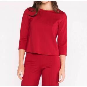 NEW RIPLEY RADER ponte knit three-quarter sleeve top in red